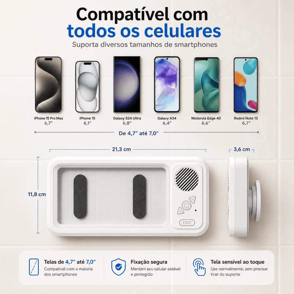BoxPlay™ | Use seu celular no banho com som potente e proteção total